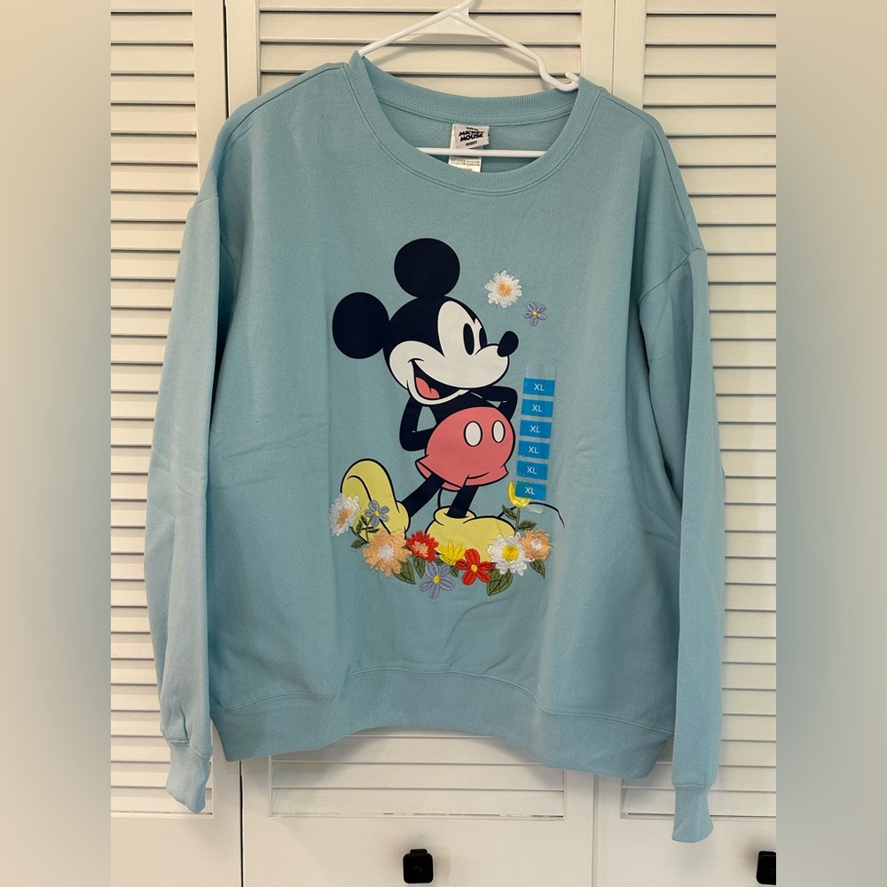 Freeze New York Mickey Mouse Embroidered Flowers Crewneck Sweatshirt - NWT